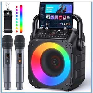 Portable Bluetooth Speaker with 2 Wireless Microphones for Adults & Kids